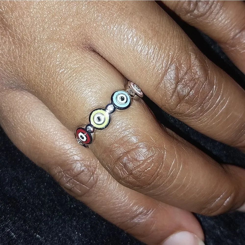 Colorful Evil Eye Ring Sz 7